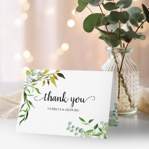 Cartão Agradecimento de Casamento Elegante com Vegetação