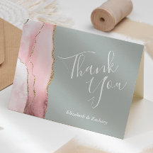 Agradecimento de casamento em rosa e verde sage do