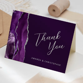 Cartão Agradecimento de Casamento em Roxo Prata com Calig