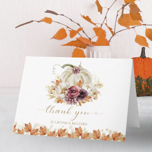 Cartão Agradecimento de Casamento Floral de Abóbora