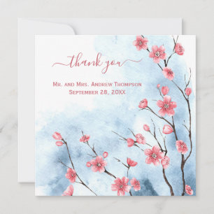Cartão Agradecimento de casamento floral rosa azul person