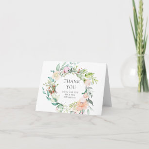 Cartão Agradecimento de Casamento Floral Verde Aguarela