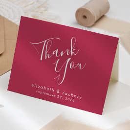 Cartão Agradecimento de Casamento Magenta Roteiro Moderno