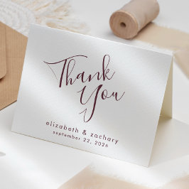 Cartão Agradecimento de Casamento Moderno em Letra Burgun