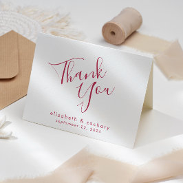 Cartão Agradecimento de Casamento Moderno em Magenta Scri