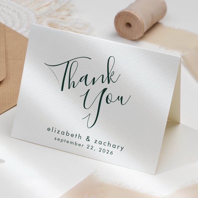 Cartão Agradecimento de Casamento Moderno em Script Verde (Criador carregado)