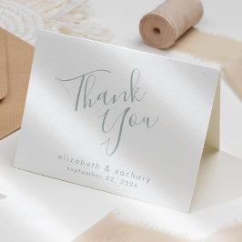 Cartão Agradecimento de Casamento Moderno em Verde Vidro 