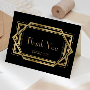 Cartão Agradecimento de Casamento Preto Deco Vintage dos