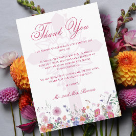Cartão Agradecimento de Casamento Religioso com Flores Si