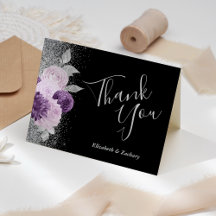 Agradecimento de Casamento Roxo Prata Preto Floral