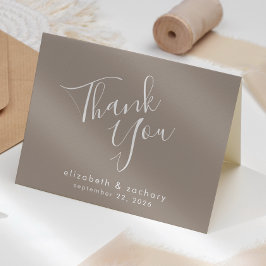 Cartão Agradecimento de Casamento Taupe com Roteiro Moder