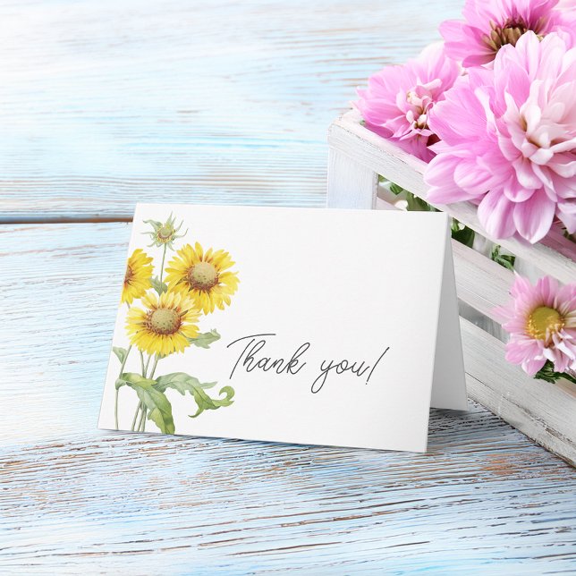 Cartão Agradecimento de Flores Amarelas em Aquarela (Watercolor Yellow Flowers Thank You Card)
