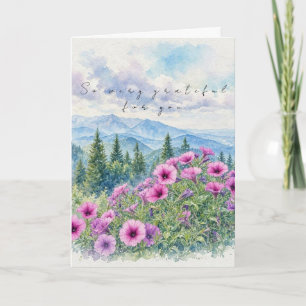 Cartão Agradecimento Montanha e Flores Silvestres em Aqua