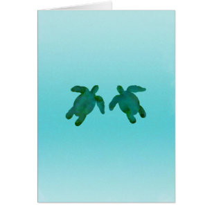 Cartão Água Azul Verde Aquarela Oceano 2 Tartarugas Marin