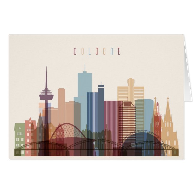 Cartão Água de Colônia, skyline da cidade de Alemanha | (Frente Horizontal)
