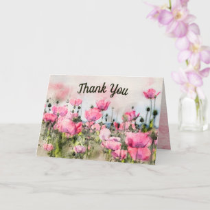 Cartão Água Floral Rosa em Aquarela Obrigada