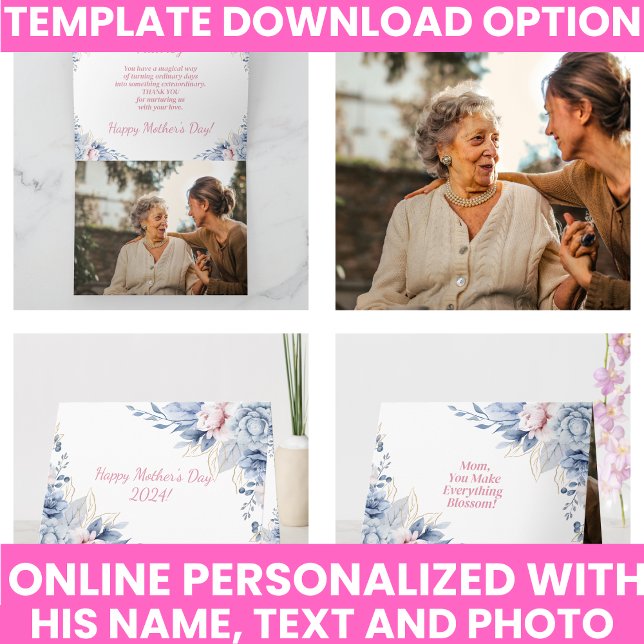 Cartão Água-forte Floral Elegante Dia das Mães (Floral Watercolor Elegant Mother's Day Card
)