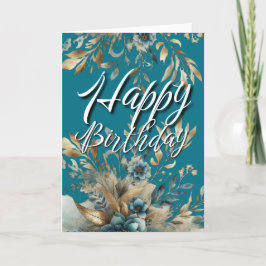 Cartão Água-marinha Verde Floral Aquarela Boho Aniversári