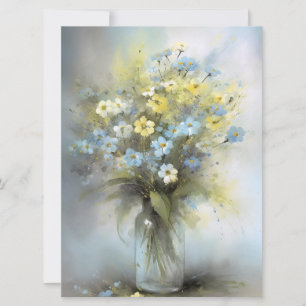 Cartão Água Pastel Azul, Branco, Flor Amarelo