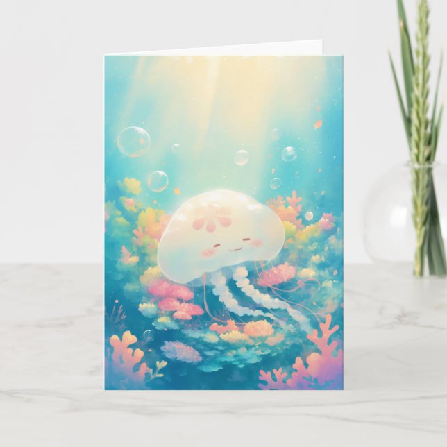 Cartão Água-viva descendo no recife de coral (Frente)