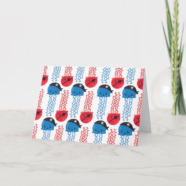 Cartão Água-viva pirata, padrão de água-viva, animais mar (Frente)