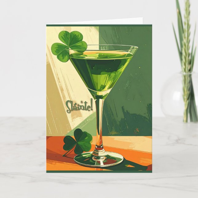 Cartão Aguardente Shamrock Martini Sláinte! do meio do sé (Frente)