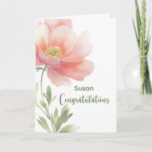 Cartão Aguarela de Flor Personalizada de Parabéns