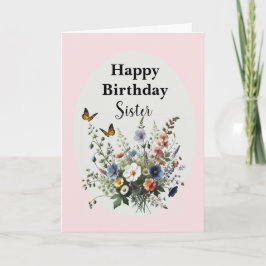 Cartão Aguarela Flores Silvestres Feliz Aniversário Irmã