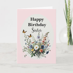 Cartão Aguarela Flores Silvestres Feliz Aniversário Irmã