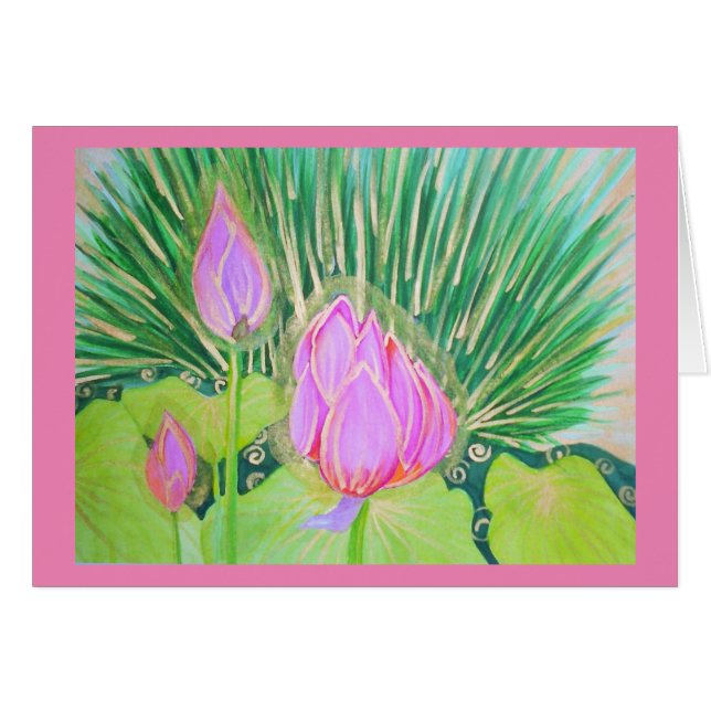 Cartão Aguarela Lotus com acentos Dourados (Frente Horizontal)