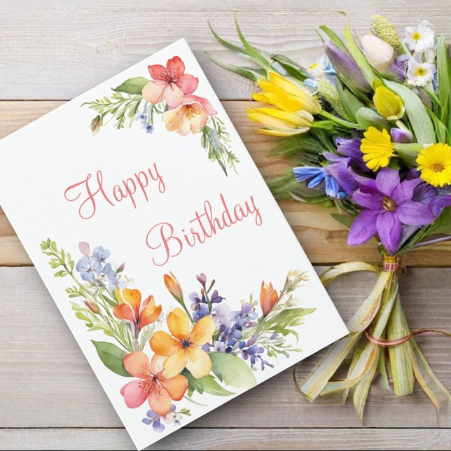 Cartão Aguas Pastéis Aquarela Flores de Primavera Anivers (Criador carregado)