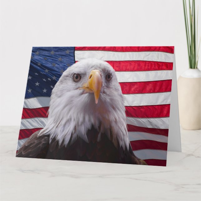Cartão Águia Bald Americana e Bandeira Americana (Frente)