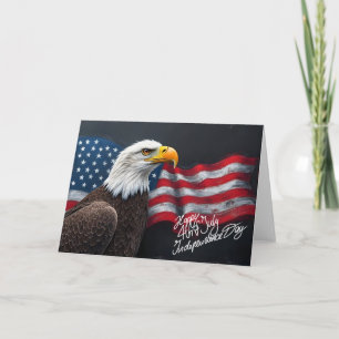 Cartão Águia-careca com a Bandeira Americana Arte de 4 de