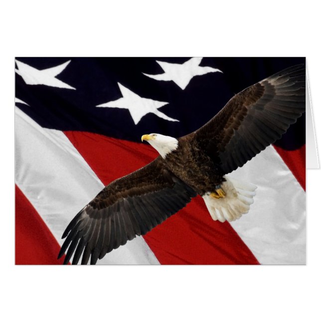 Cartão Águia Em Voo Sobre Bandeira Americana (Frente Horizontal)