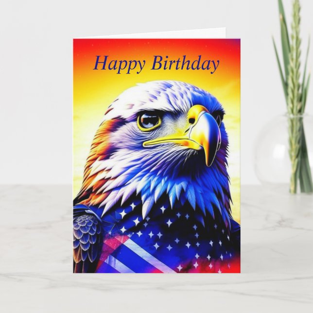 Cartão Águia Personalizada e Bandeira Americana Aniversár (Frente)