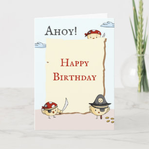Cartão Ahoy Bird Pirate Tema Aniversário Saudação