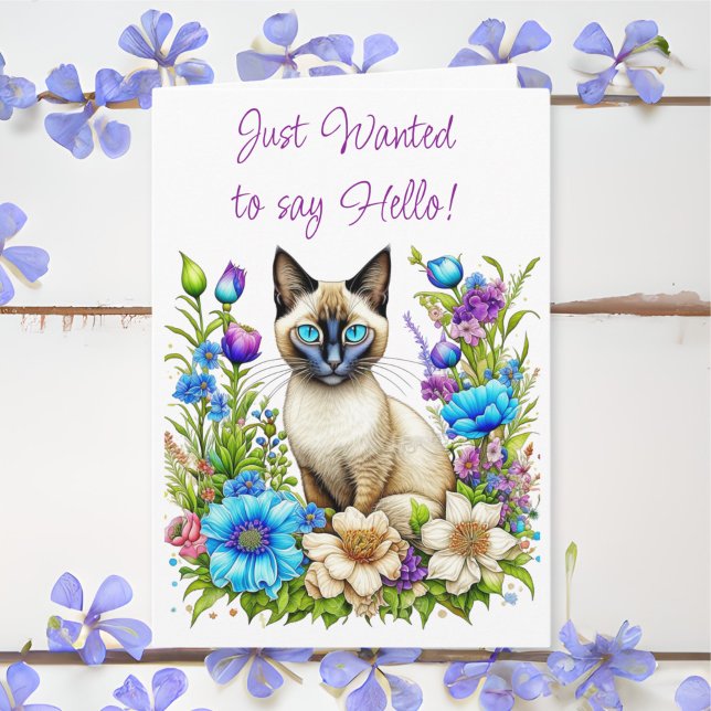 Cartão Ai Watercolor Gato Siamês em Flores (Criador carregado)
