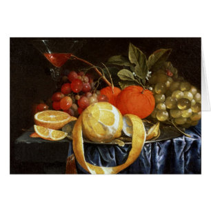 Cartão Ainda vida das uvas, das laranjas e de um limão