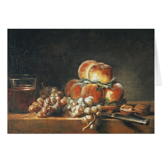 Cartão Ainda vida dos pêssegos, loucos, uvas (Frente Horizontal)