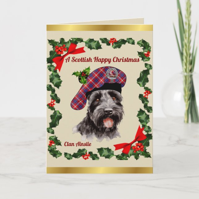 Cartão Ainslie Scottie Dog Personalizado Xmas (Frente)