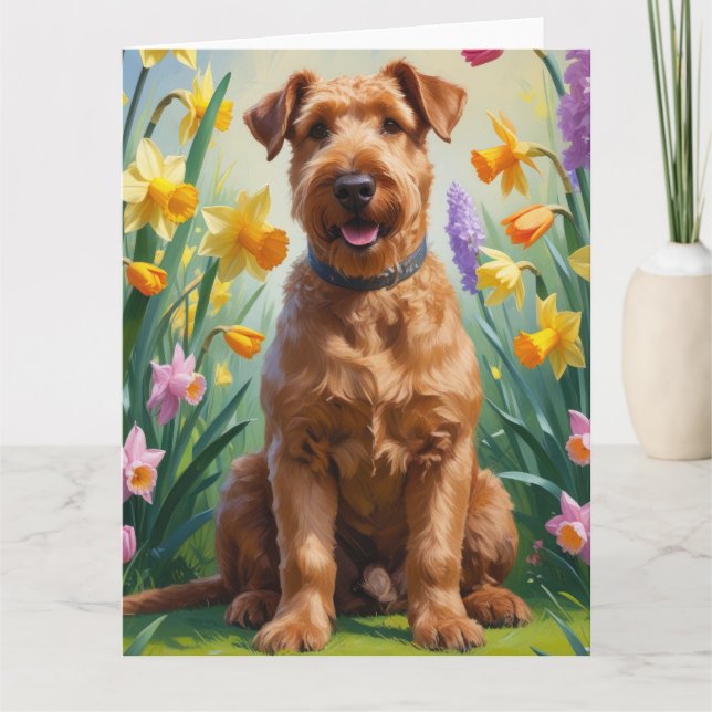 Cartão Airedale Dog Spring Flowers Painting (Frente)