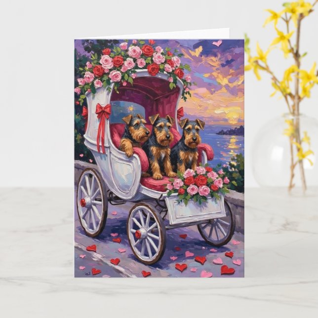 Cartão Airedale Dog Valentine's Day  (Flor Amarela)