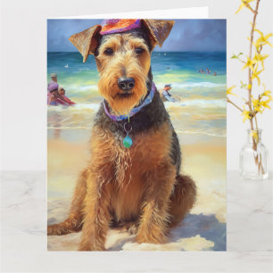 Cartão Airedale on Beach, presente de verão para amantes 