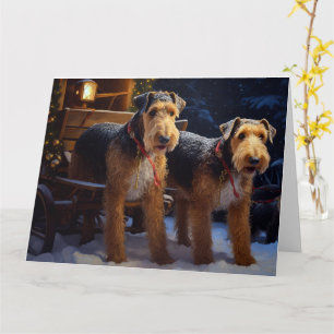 Cartão Airedale Snowy Sleigh Passeia Decência de Natal