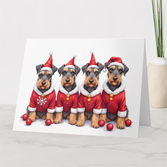 Cartão Airedale Terrier Christmas Dress Santa Hat (Frente)