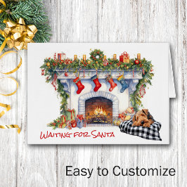 Cartão Airedale Terrier Dog Espera por Papais noeis