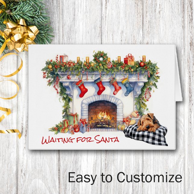 Cartão Airedale Terrier Dog Espera por Papais noeis (Criador carregado)