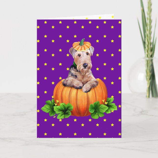 Cartão Airedale Terrier Halloween Dale-O-Lantern (Frente)