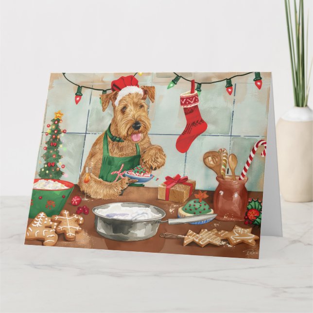 Cartão Airedale Terrier Holiday Baking: Natal Festivo (Frente)