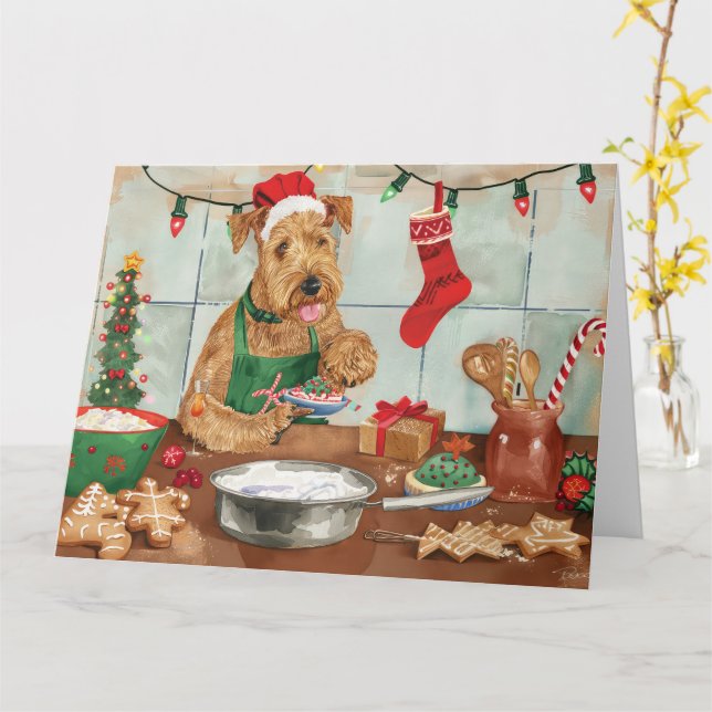 Cartão Airedale Terrier Holiday Baking: Natal Festivo (Flor Amarela)